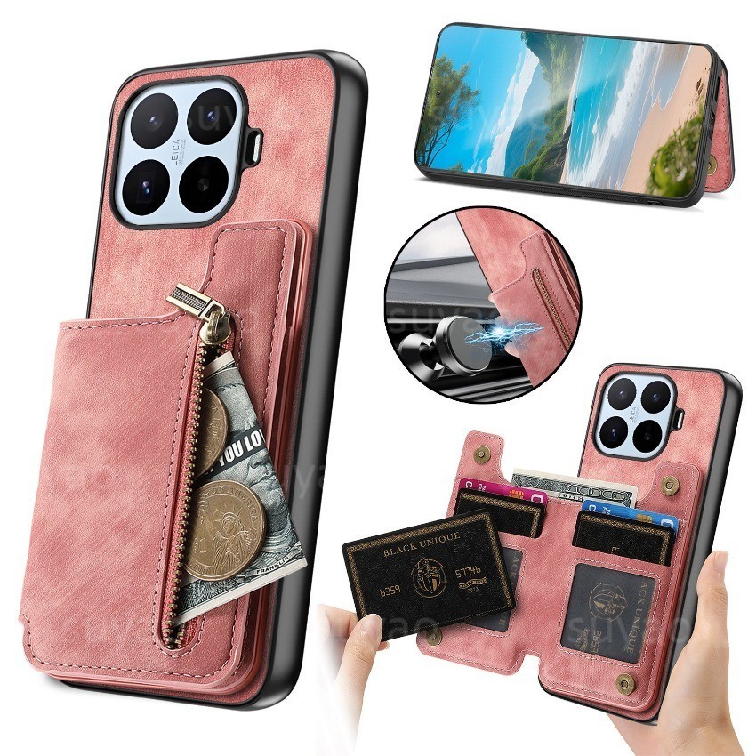 Dành Cho Xiaomi 17T Pro 17TPro 2026 Ốp lưng Dây Kéo Sang Trọng Thẻ Ví Da Từ Tính Flip Casing Xiaomi17TPro Xiaomi17T Dây Đeo Cổ Tay Giá Đỡ Mặt Sau
