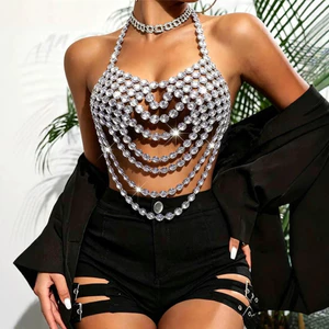 Châu Âu Mỹ Mới Phong Cách Kim Cương Lớn Nhiều Lớp Tua Rua Dây Dây Áo Hot Girl Đảng Công Nghiệp Nặng Kim Cương Giả Áo Vest Ngoài