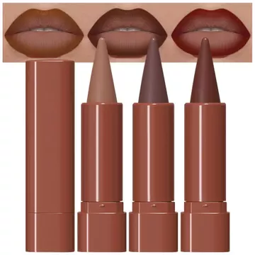 Bộ 3 son kem lì và chì viền môi Evpct tông nâu ấm/nâu sẫm/đỏ rượu, bền màu, tạo hiệu ứng chuyển màu mịn màng