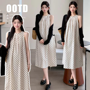 Bộ đồ bà bầu Váy chấm bi phù hợp mùa hè + Bộ đồ hai mảnh dài tay