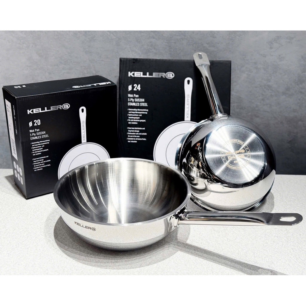 Chảo Thép 5 Lớp Đúc Liền Keller SUS304 Lòng Sâu 20/24cm Hàng Chính Hãng Đức Bảo Hành 24 Tháng
