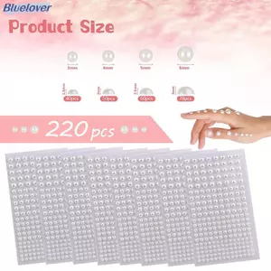 Bluelover 220 Chiếc Mix 3mm / 4mm / 5mm / 6mm Ngọc Trai Tóc Sti Trên Ngọc Trai Tự Dính Stiers Mặt Ngọc Trai Stiers Cho Tóc Trang Điểm Mặt Móng Tay DIY Thủ Công Mới