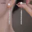 LUImo Mới Hàn Quốc Dài sel Ngọc Trai Tòn Ten Bông Tai Nữ Sang Trọng Full Kim Cương Giả Màu Vàng Thả Bông Tai Tiệc Cưới Trang Sức Quà Tặng SBS