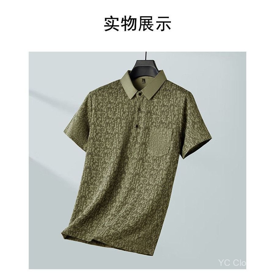 Real Pocket Ưu đãi đặc biệt Mùa hè Phong cách mới Cổ bẻ Áo thun nam tay ngắn dành cho doanh nhân Áo sơ mi POLO lụa băng thời trang màu trơn W6K3