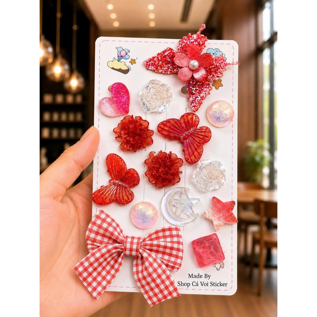 💜 Set Charm Resin Hồ Điệp Tử Đinh Hương Hoa Pha Lê Tím Ánh Ngọc Trái Tim Sao Trang Trí Dép Handmade Cao Cấp
