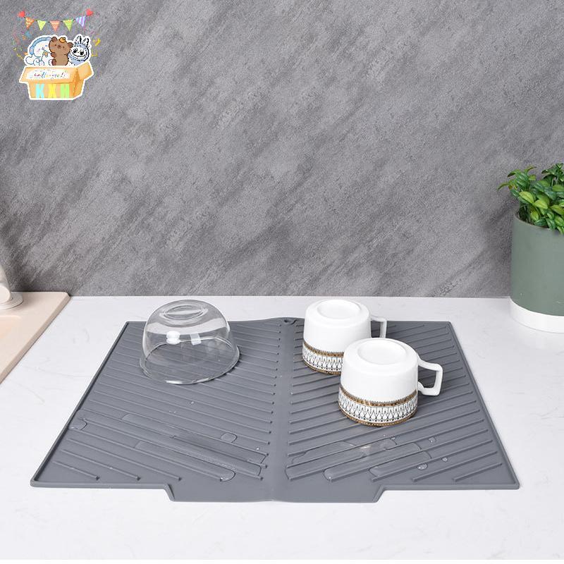 [KXH] Tấm thoát nước bằng silicon Thảm sấy Thảm chống trượt có cạnh nâng Thảm để bàn cho nồi Cốc Món ăn Đồ dùng nhà bếp ELWW