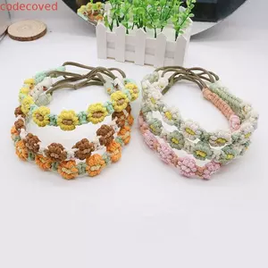MCODECOVED Macrame Tóc Đi Biển Mũ Tóc Rộng Vintage Turban Headwrap Nhỏ Daisy Bện Dây Co Giãn Tóc Móc Bandana