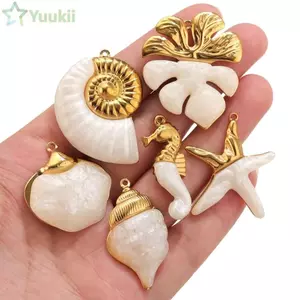 Vòng cổ mặt dây chuyền bãi biển YUUKII, Chủ đề đại dương Mặt dây chuyền quyến rũ sao biển cỡ lớn, Thép không gỉ thủ công bền bỉ Phong cách bãi biển Conch Charm Mặt dây chuyền Vòng cổ DIY Earrin