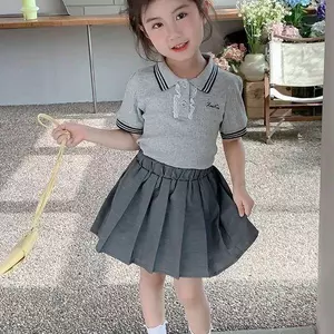 Bé gái (80-130) Phiên bản Hàn Quốc Bộ đồ mùa hè Áo sơ mi POLO thông thường + Váy xếp li