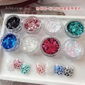 Năm Cánh Ngôi Sao Kim Sa Lấp Lánh Phụ Kiện Làm Móng Tay Nhấp Nháy Đen Trắng Hồng Xanh Hồng Đỏ Sao Kim Sa Lấp Lánh Tự Làm Miếng Dán Móng Tay Có Thể Đeo Được