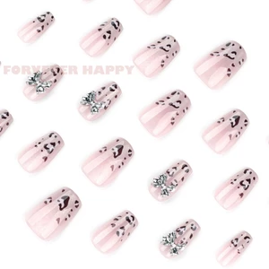 24 Chiếc Pháp Mắt Mèo Móng Tay Giả Với Da Báo In Nơ Thiết Kế Thoải Mái Phù Hợp Cho Tiệc Cưới