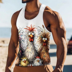 Bird 3D Tank Top Nam, Áo Vest mùa hè động vật trừu tượng ngộ nghĩnh, Áo thun thể thao đường phố cổ tròn mềm mại thoáng khí