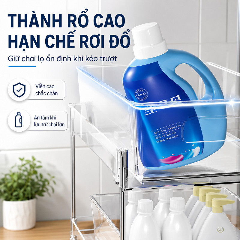 Kệ Rổ Kéo Trong Suốt 2/3 Tầng, Giá Để Đồ Dưới Bồn Rửa Tủ Bếp Phòng Tắm, Nhựa Cao Cấp