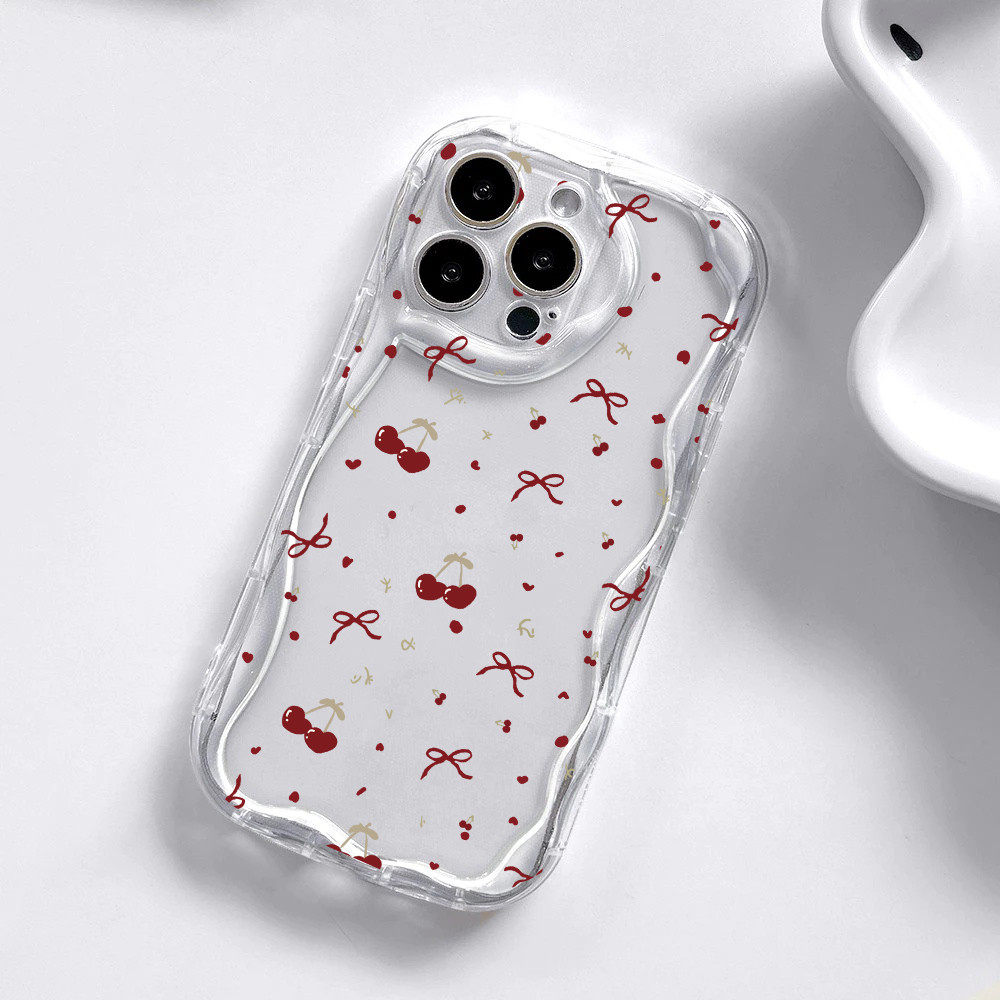 Ốp Lưng Cho Google Pixel 10 9 Pro XL9 8 7 Pro 5G Pixel 7A 8A Ốp Điện Thoại Hoa Hoạt Hình Nơ Đỏ Anh Đào TPU Họa Tiết Trong Suốt Chống Sốc Mềm 3D Sóng Cong Cạnh Silicon