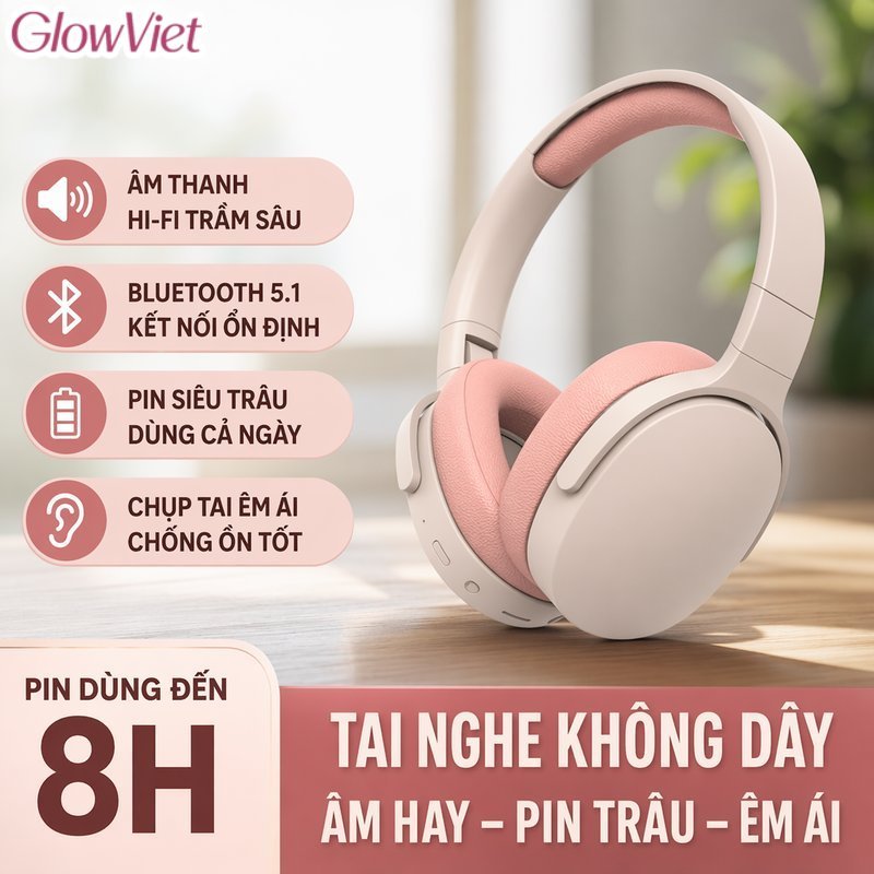 Tai Nghe Bluetooth Chụp Tai Không Dây HiFi Bass Sâu Chống Ồn Pin Lâu Gập Gọn Thẻ Nhớ