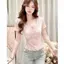 Áo thun ngắn tay thiết kế ren phong cách Hàn Quốc dành cho nữ mùa hè 2026 Phong cách mới Vai trước Slim-Fit Slimmer Look Beautiful Beautiful Small Top