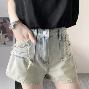 Quần Short Denim Nữ Phong Cách Mỹ Cao Cấp Kích Thước Lớn Ôm Hơn Nhìn Thẳng Chữ a Siêu Ngắn Quần Nóng