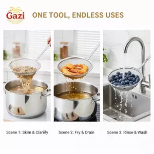 Dụng cụ trợ giúp nấu ăn Bộ lọc Skimmer lưới mịn bằng thép không gỉ để thoát nước dễ dàng ks [VN]