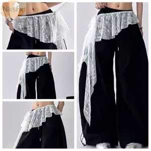 Váy Mini Ren NKSFX, Y2K Dạo Phố Nhìn Xuyên Qua Ren Xù Váy, Hoa Thêu Bông Tai Kẹp Cao Cấp Rèm Mông