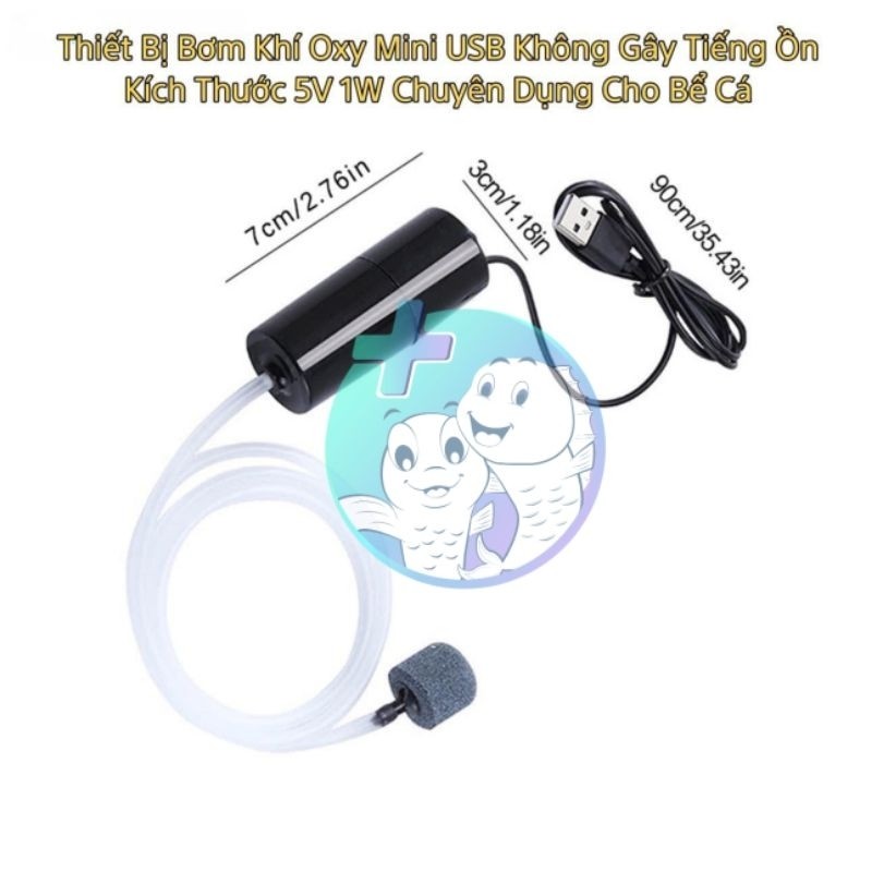 Máy Sủi Oxy Mini USB Cho Bể Cá Cảnh - Kèm Dây Và Đá Sủi, Hoạt Động Êm Ái