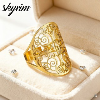 SKYRIM Titan Thép Không Gỉ Vàng Nhẫn Rỗng Balote Hoa Lớn Mở Điều Chỉnh Đồ Trang Sức