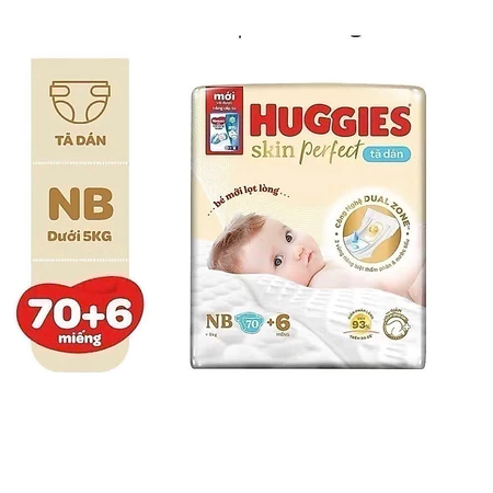 Tã/bỉm sơ sinh Huggies Skin Perfect NB70/S54/S80/M79 miếng với 2 vùng thấm giảm kích ứng da