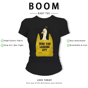 BOOM Áo Baby Tee Nữ Cotton Ôm Body-Áo Thun Ngắn Tay Y2K In Hình PhongCách Mùa Hè, Cổ Tròn Hàng Đầucách hàn quốc phong519