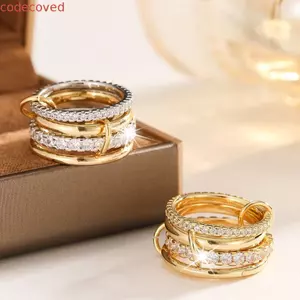 Nhẫn Knuckle hình học MCODECOVED, Nhẫn ba lớp có thể xếp chồng lên nhau bằng kim loại, Nhẫn xếp chồng lên nhau cá tính Vòng gấp xoắn Vòng kết nối đa liên kết Trang sức mục đích kép