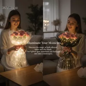 GCDHome 2M LED Chiếu Sáng Ren Lưới Hoa Gói Giấy Sợi Hoa Paaging Cho Đám Cưới Sinh Nhật Tặng HOT