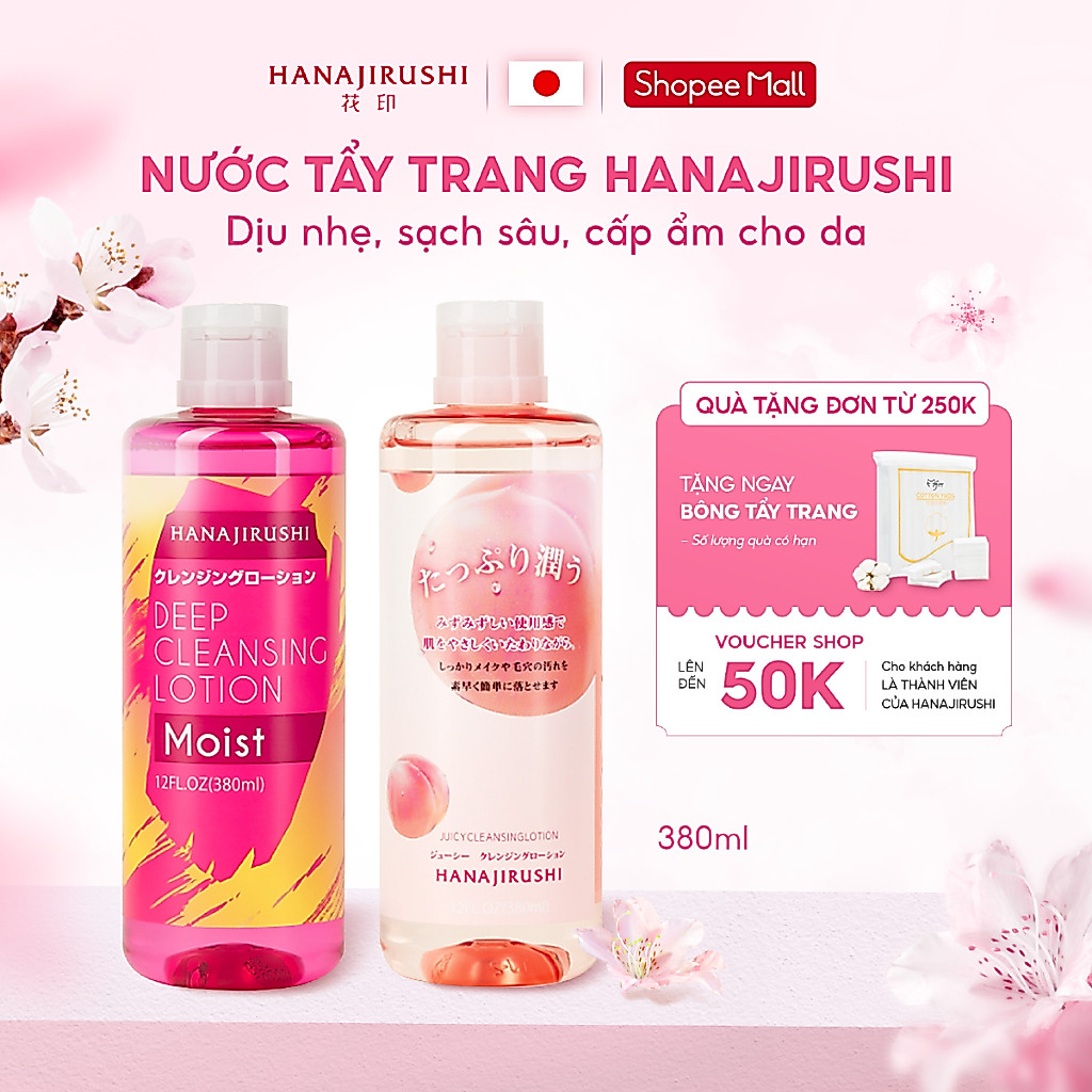 Nước Tẩy Trang Hanarijushi Deep Cleasing Lotion Moist 390ml Làm Sạch Sâu Bụi Bẩn Makeup Cho Da Dầu