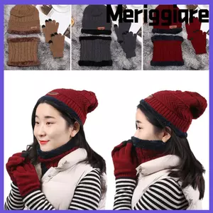 Bộ găng tay khăn quàng cổ mũ MERIGGIARE 3 trong 1 Khăn quàng cổ dệt kim ấm áp mùa đông