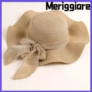 Mũ rơm du lịch MERIGGIARE, Mũ đi biển vành rộng chống tia cực tím, Ruy băng nơ có thể gập lại Mũ che nắng di động