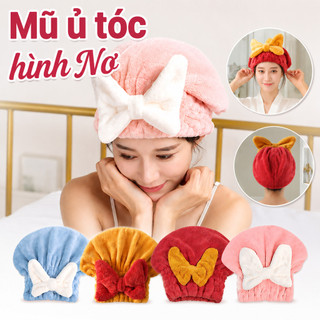Khăn trùm đầu hình nơ – Vải cotton & nhung san hô thấm hút tốt, chất lượng đường may chắc chắn