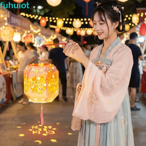 FUHUIOT DIY Craft Kit Lantern, Thiết kế chiếu Đèn lồng lễ hội trung thu sáu mặt, Thiết kế phát sáng thủ công Quà tặng đèn lồng LED giấy cầm tay