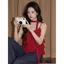Red Polka Dot Halter Camisole Dopamine Thái độc đáo Bánh bên bờ biển xinh đẹp Fluffy Top