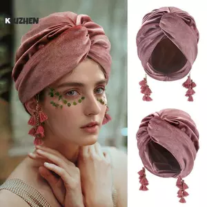 KUZHEN Nữ Mùa Xuân Boho Khăn Mũ Retro Thời Trang Quấn Chéo Khăn Trùm Đầu Có Dép Nhẹ Mũ Turban Cho Lễ Hội Âm Nhạc Ngoài Trời HOT