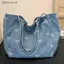 # HB # Denim Canvas Nữ Túi Tote Đeo Vai Đơn Trang Trí Nơ Đáng Yêu Túi Dung Tích Lớn Cho Trường Học Mua Sắm Tạp Hóa.