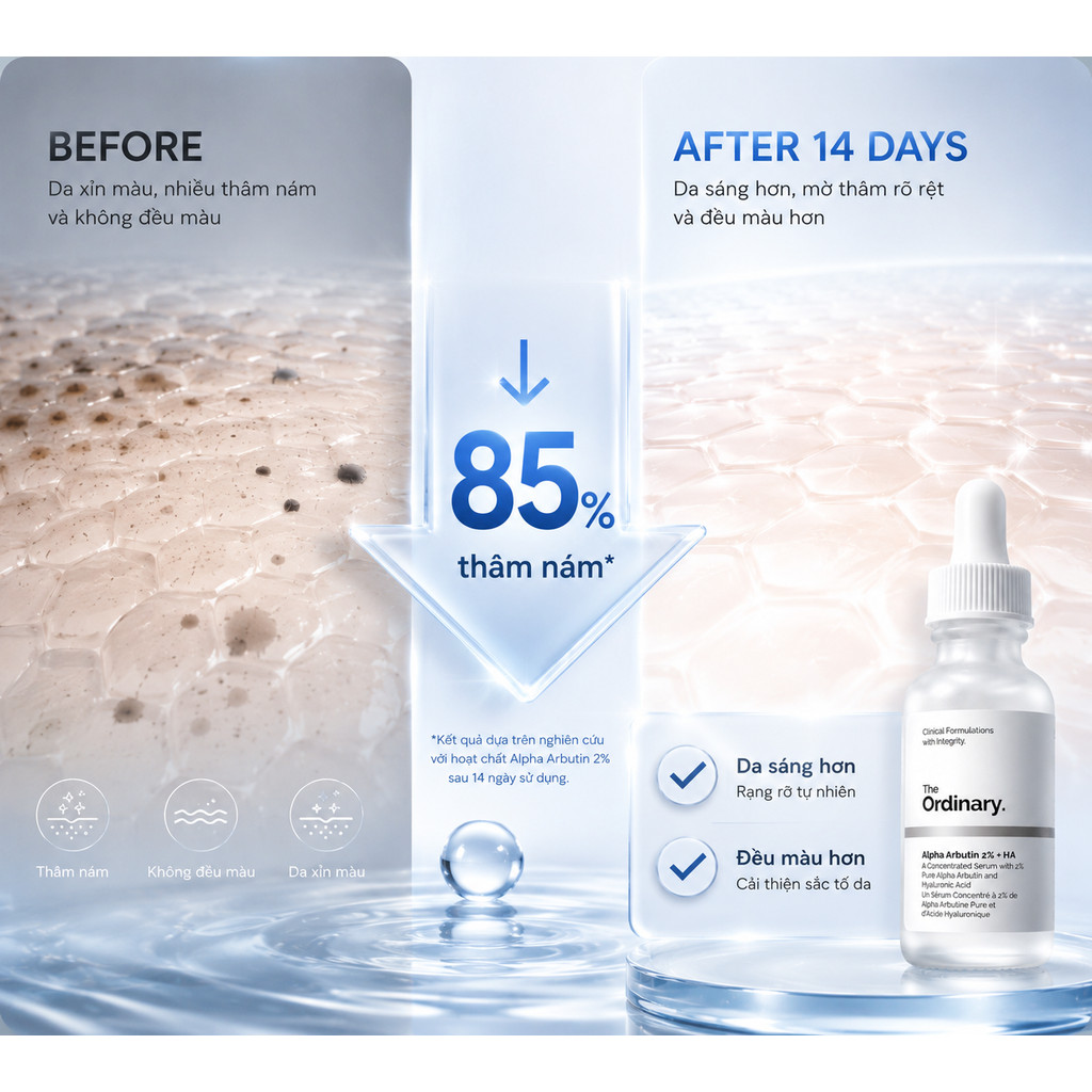 Serum The Ordinary Alpha Arbutin 2% + HA 30ml Mờ Thâm Nám Dưỡng Sáng Da Chính Hãng