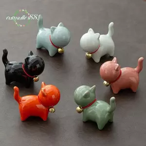 CATMALLER88 Tượng Mèo, Đồ Trang Trí Để Bàn Mèo Con Mini Sống Động, Gốm Sứ Sáng Tạo Màu Trơn Dễ Thương Trà Mèo May Mắn Thú Cưng