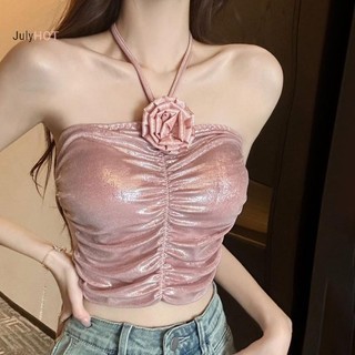 Áo Vest nữ gợi cảm với thiết kế hoa 3D và lưng xếp ly ngắn