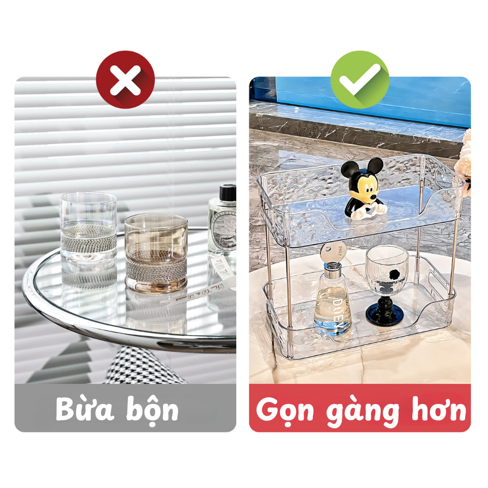 Kệ Mỹ Phẩm Để Bàn Acrylic Vân Kim Cương, Kệ Nhà Tắm Trong Suốt, Khay Úp Ly Cốc