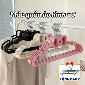 Set 10 Móc Treo Quần Áo Hình Nơ Dễ Thương, Móc Treo Váy Áo 2 Dây Chống Trượt, Đầu Móc Xoay 360 Độ