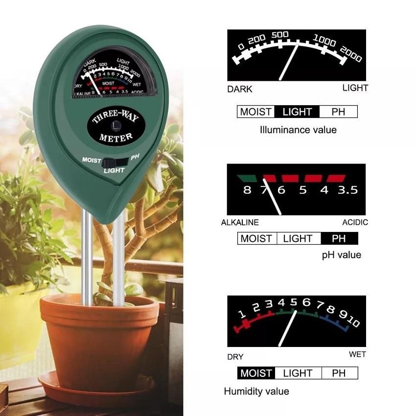 Dụng Cụ Đo Độ PH Đất 3 Trong 1 – Đo pH, Độ Ẩm, Ánh Sáng Chính Xác Cao Cho Nhà Vườn