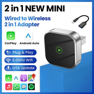 Bộ chuyển đổi tự động CarPlay không dây Mini 2 trong 1 Dongle cho Apple & Android - Plug & Play Không cần pin, Tương thích với nhiều loại xe khác nhau