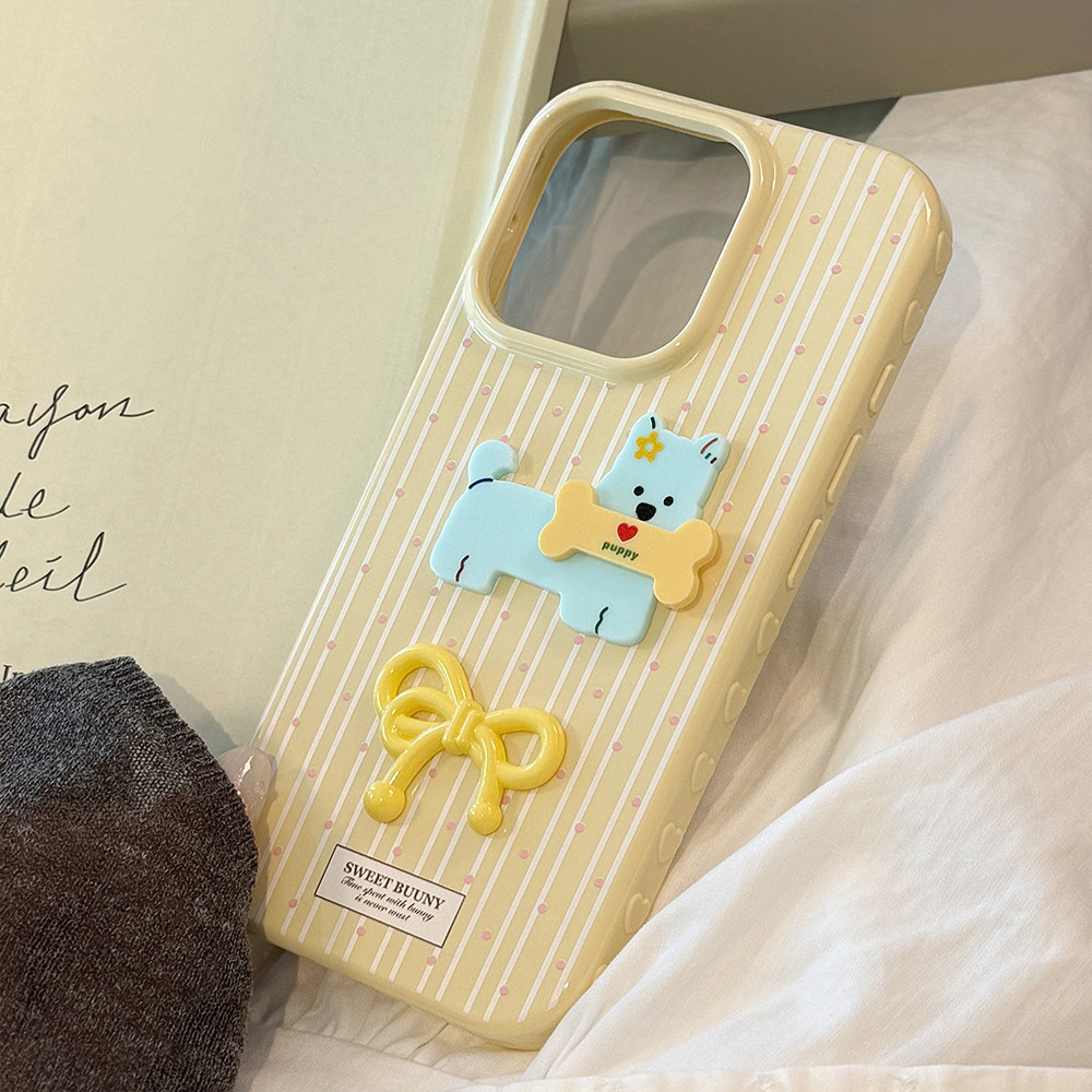 Ốp điện thoại mềm hình chó xương nơ 3D cho iPhone 17 Pro Max 16 15 14 13 Vỏ bảo vệ chống sốc