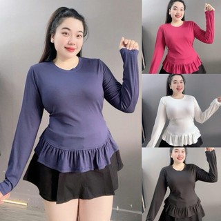 Áo Thun Bigsize Nữ Dáng Ôm Body Tay Dài Vạt Bèo Xòe Thanh Lịch Cho Chubby 55-92kg A298
