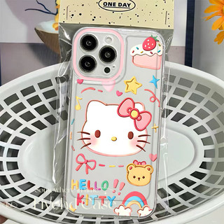 Ốp lưng mèo Kitty hoạt hình dễ thương Ins Hàn Quốc cho iPhone 11 15 14 13 12 Pro Xs Max XR X 7 8 Plus SE HD Ốp lưng TPU mềm trong suốt Vỏ điện thoại siêu mỏng Vỏ bảo vệ chống sốc