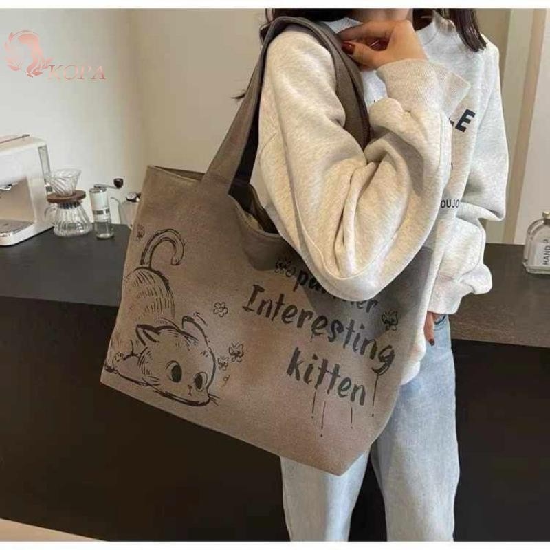 KOPA Vải Totes Dung Tích Lớn Lưu Trữ Túi Xách Nữ Tote Anime Chữ Cái Túi Đeo Vai Bé Gái Thường Ngày Đi Lại Túi Di Động Lớn VN