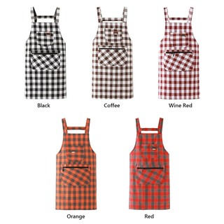 Tạp dề làm việc đầu bếp MONOSTYLE, Tạp dề nhà bếp in hình ca rô có khóa kéo, Tạp dề nấu ăn đa năng bằng vải Cotton chống bẩn Vệ sinh gia đình