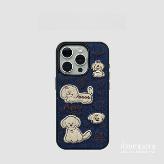 ibumpers Ốp Điện Thoại iPhone Denim Họa Tiết Thêu Chú Chó Con Dễ Thương Cho IPhone 16 15 14 12 13 11 Pro Max IP 7 8 Plus X XS XR Ốp Lưng Mỏng Silicon Mềm